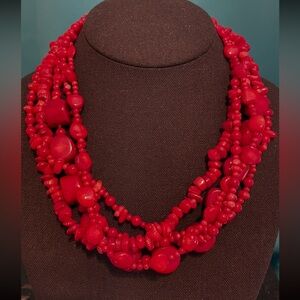 Lucas Lameth LUC necklace red bamboo coral multi strand sterling silver 19-21”